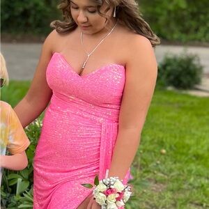 La Femme Pink Strapless Prom Dress